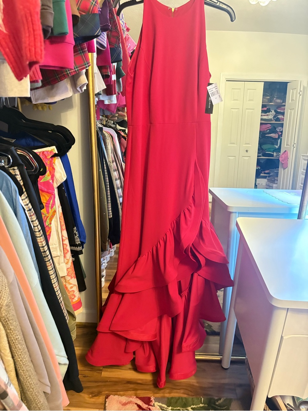 Betsy and Adam red ruffle scuba size 12 new formal wear